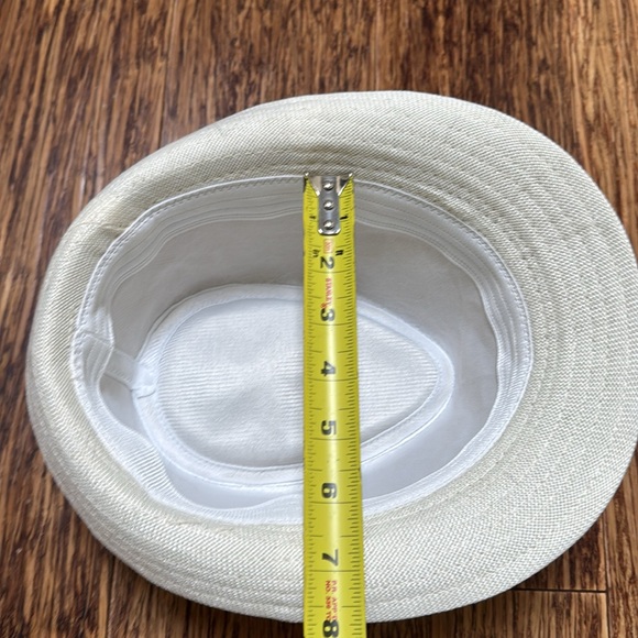 Vintage cream off-white black trim woven fabric fedora hat one size - Picture 13 of 13